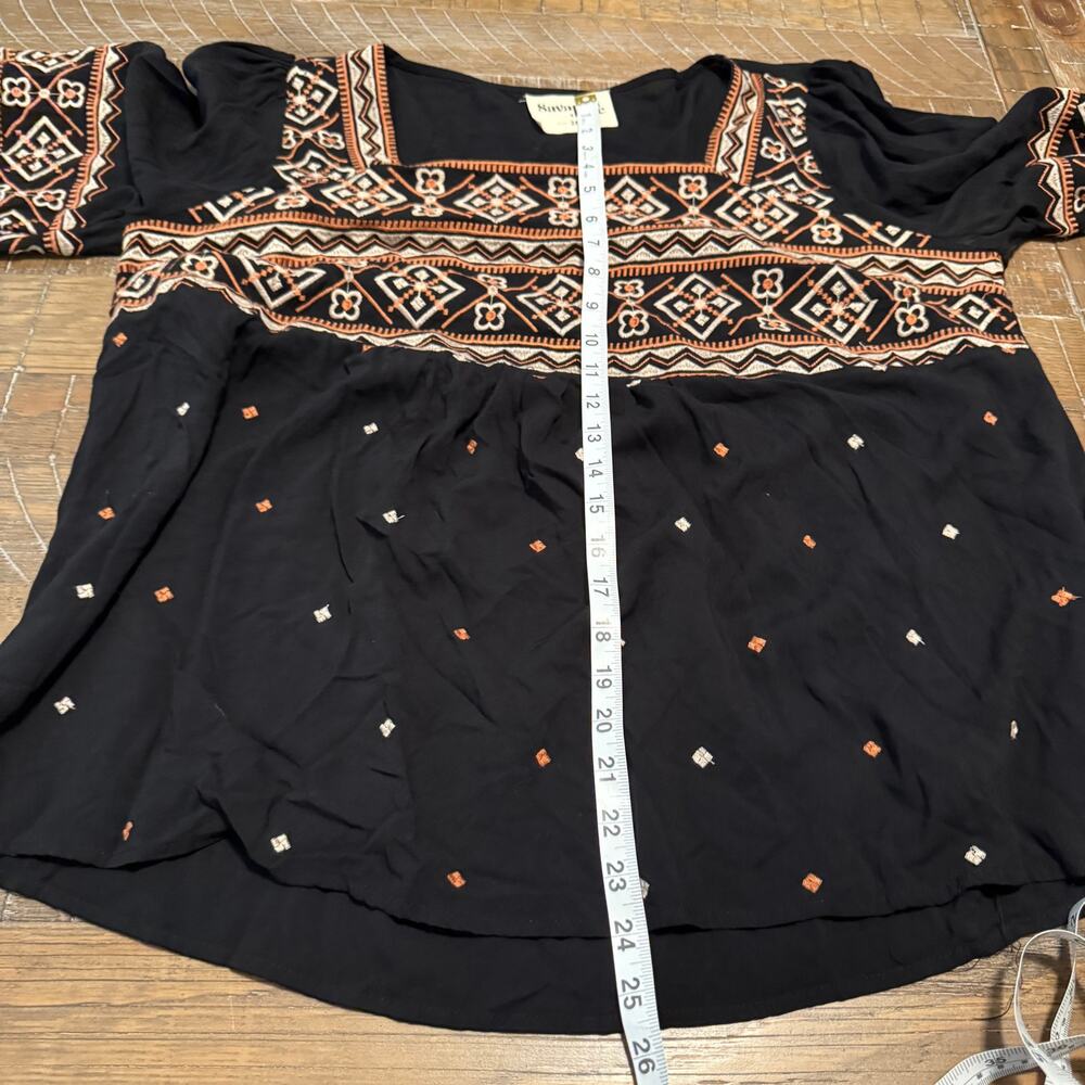 Savanna Jane Womens 2X Black Embroidered Peasant Top Boho Square Neck Rayon - Picture 6 of 11